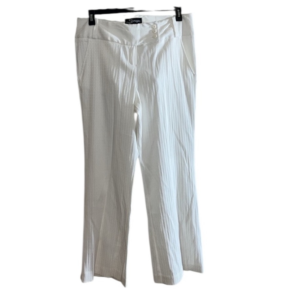 Sharagano size 14 white high waist wide leg dressy trousers ,stretch NWOT